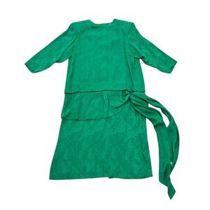 Vintage 90s Silk Studio Green Silk Wrap-Style Dress Shoulder Pads